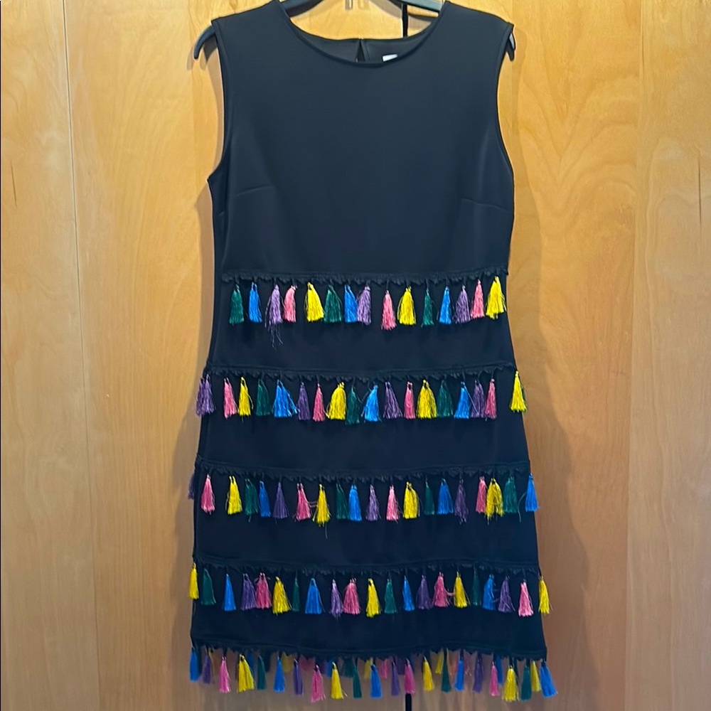 Colorful Tassel Black Dress
